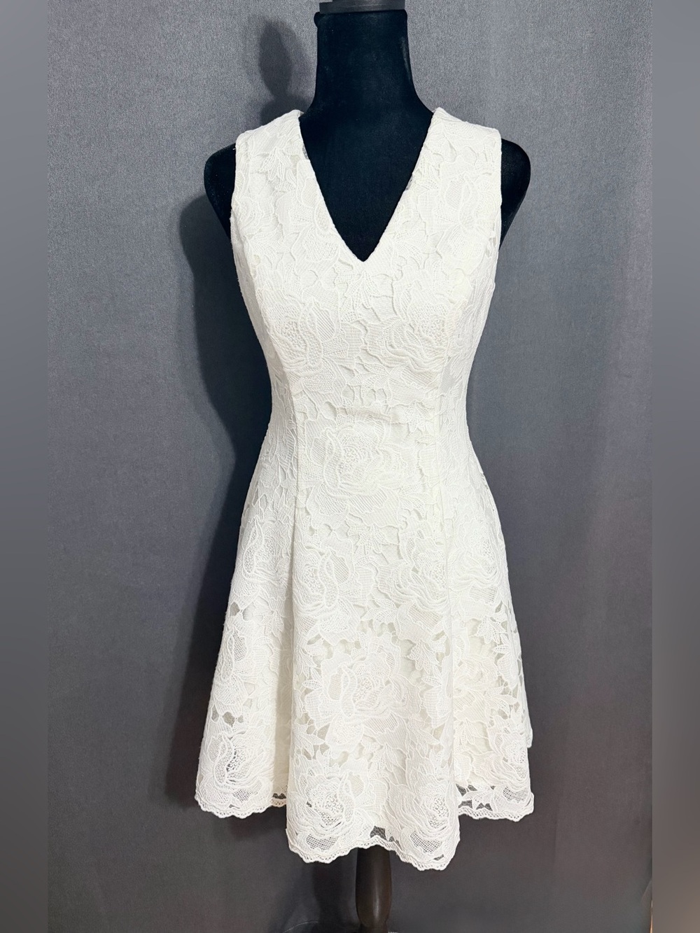 STUNNING White House Black Market Ivory White Lace Floral Dress Womens Size 00
